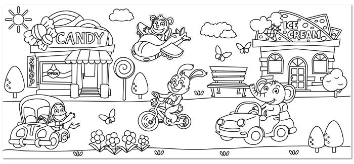 Színező tekercs, öntapadó, 31x355 cm, STICK N, vidám délután